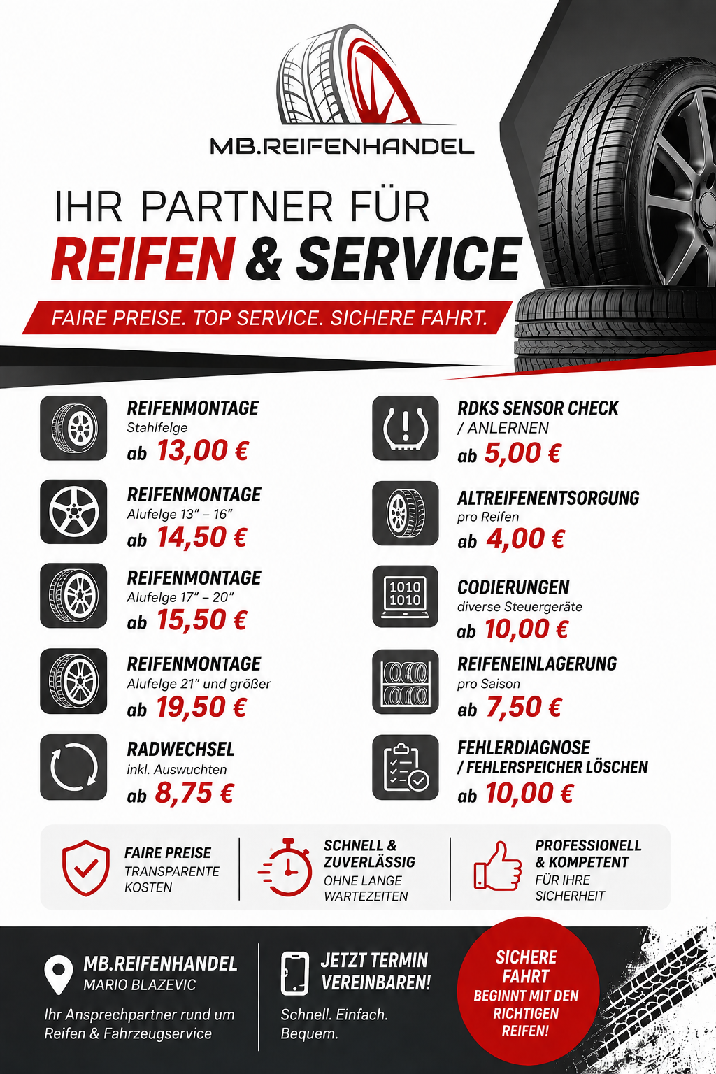 Aktuelle Preisliste von MB.Reifenhandel